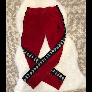 Red velvet track pants